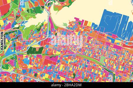 Bunte Vektorkarte von Hamilton, Ontario, Kanada. Art Map Vorlage für selbstdruckende Wandkunst im Querformat. Stock Vektor