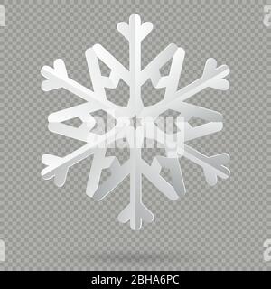 Weiß realistisch gefaltet Papier Weihnachten Schneeflocke mit Schatten isoliert auf transparentem Hintergrund. EPS 10 Stock Vektor