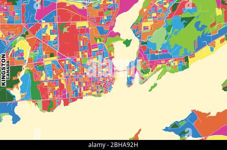 Bunte Vektorkarte von Kingston, Ontario, Kanada. Art Map Vorlage für selbstdruckende Wandkunst im Querformat. Stock Vektor