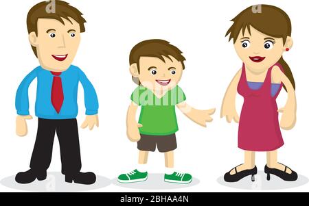 Vektor Cartoon Illustration einer glücklichen Familie. Konzept der Bindung zwischen Familienmitgliedern. Stock Vektor