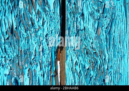 Hintergrund der Holzplanken in blauer Farbe mit Kratzern und Späne gemalt. Abstrakter Hintergrund Stockfoto