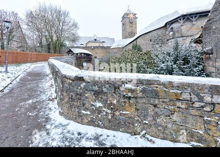 Spitalbastei in Rothenburg ob der Tauber, Winter, Schnee, Franken, Bayern, Deutschland, Europa Stockfoto