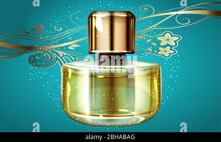 Mock-up-Illustration von Frauen Parfüm auf abstraktem Hintergrund Stock Vektor