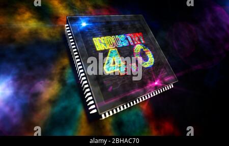 Industrie 4.0, Innovation und moderne digitale Technologie. Futuristisches Konzept CPU Produktionslinie abstrakten 3d-Rendering Illustration. Prozessor ab Werk w Stockfoto