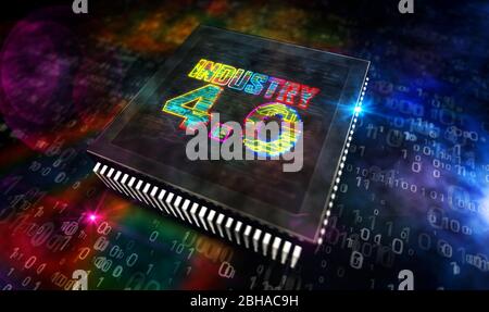 Industrie 4.0, Innovation und moderne digitale Technologie. Futuristisches Konzept CPU Produktionslinie abstrakten 3d-Rendering Illustration. Prozessor ab Werk w Stockfoto