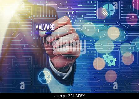 Malware für Handschrift-Text. Konzeptionelle Foto schädliche Software oder Datei, die schädlich für einen Computerbenutzer ist Stockfoto