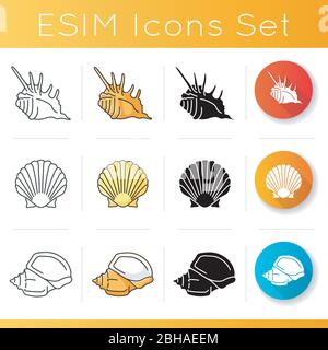 Verschiedene Muschelschalen Symbole gesetzt Stock Vektor