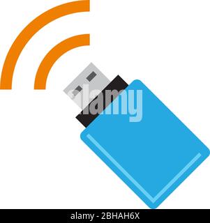 Vektorzeichen, USB-WiFi-Modem oder Adapter. Design in blau Stock Vektor