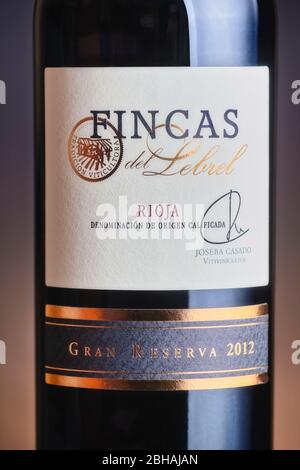 Flasche Wein mit Herkunftsbezeichnung aus La Rioja. Fincas del Lebril. Gran Reserva 2012, Spanien, Europa. Stockfoto