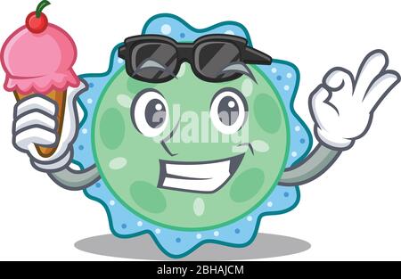 Cartoon Design Konzept von pseudomonas aeruginosa mit einem Eis Stock Vektor