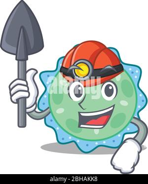 Pseudomonas aeruginosa Miner Cartoon Design Konzept mit Werkzeug und Helm Stock Vektor