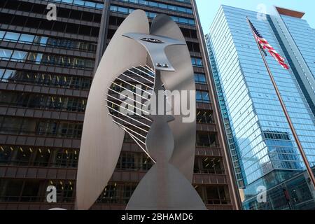 Die Chicago Picasso (oft nur das Picasso) ist eine unbenannte monumentale Skulptur von Pablo Picasso in Chicago, Illinois. Stockfoto