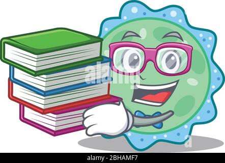 Ein fleißiger Student in pseudomonas aeruginosa Maskottchen Design Konzept mit Büchern Stock Vektor