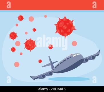 Passagierflugzeug mit Coronavirus Vektor-Illustration Design infiziert Stock Vektor