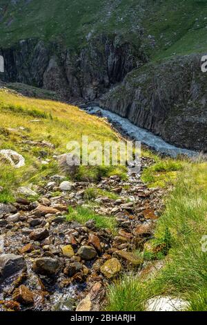 Europa, Österreich, Tirol, Ötztal Alpen, Vent, kleiner Gebirgsbach im Rofental Stockfoto