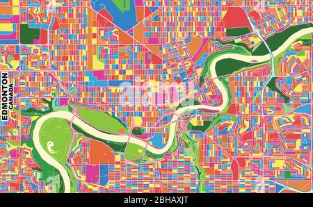 Bunte Vektorkarte von Edmonton, Alberta, Kanada. Art Map Vorlage für selbstdruckende Wandkunst im Querformat. Stock Vektor