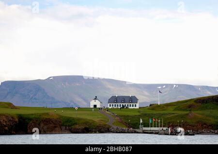 Videy Island; Landschaft; Meer; Himmel; Island; Reykjavik Stockfoto