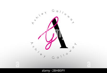 Letter AG Unterschrift minimalistisches Monogramm Vektor-Logo. Einfaches AG-Symbol mit kreisförmiges Namensmuster. Kreative handgeschriebene Vektor Illustration mit Brief Stock Vektor