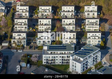 Luftaufnahme der Neubausiedlung, Arnsberg, Sauerland, Nordrhein-Westfalen, Deutschland. Stockfoto