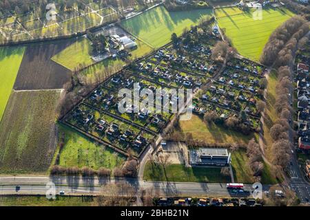 Luftaufnahme, kleine Gartenanlage am Hölkeskampring / Sodinger Straße, Herne, Ruhrgebiet, Nordrhein-Westfalen, Deutschland Stockfoto