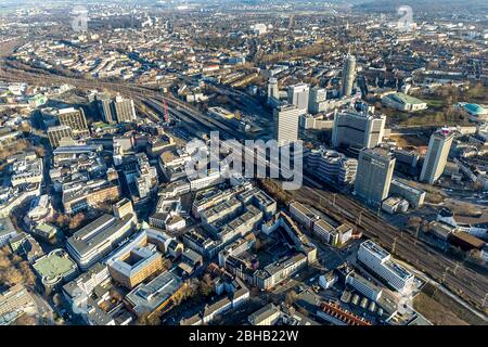 Luftaufnahme, Hauptbahnhof, Lindenstraße, Hans-Toussaint-Platz, Essen, Ruhrgebiet, Nordrhein-Westfalen, Deutschland Stockfoto