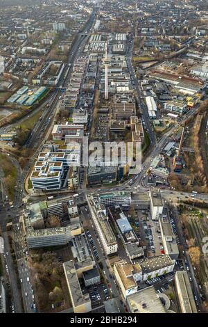 Luftbild, Verwaltung Funke-Media, Hauptredaktion WAZ, Essen, Ruhrgebiet, Nordrhein-Westfalen, Deutschland Stockfoto