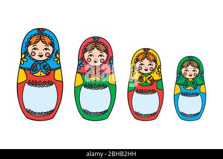 Traditionelle russische Puppe- matreshka, isoliert auf weißem Hintergrund, lustige Vektor-Illustration Stock Vektor