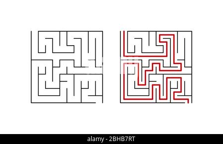 Labyrinth Labyrinth-Spiel für Kinder zu Hause Aktivität. Einfaches Puzzle mit Lösung. Vektorgrafik. Stock Vektor