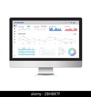 Online-Statistiken und Datenanalyse. Digitales Marketing und Handel templat enad Mock up. Nachrichten und Investitionen für Landungen, Web-Design, Banner und Stock Vektor
