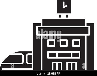 Schwarzes Glyph-Symbol für den Bahnhof Stock Vektor