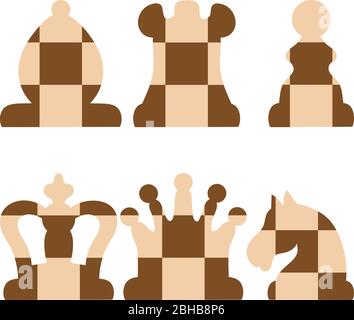Schachfiguren, Ikonen gesetzt, schwarze Figuren isoliert auf weißem Hintergrund Stock Vektor