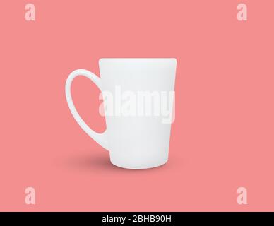 Mock up der realistischen weißen Tasse in der Vorderansicht auf rosa Hintergrund. Vollständig bearbeitbares handgemachtes Mesh. Vektor-Illustration für Werbung verwendet anders Stock Vektor