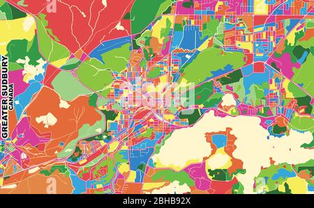 Bunte Vektorkarte von Greater Sudbury, Ontario, Kanada. Art Map Vorlage für selbstdruckende Wandkunst im Querformat. Stock Vektor