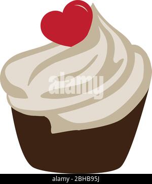 Muffin Kuchen mit Sahne und Herz Stock Vektor