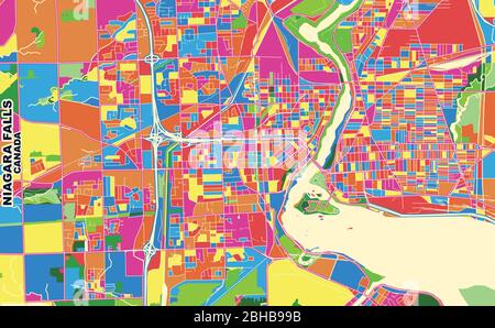 Bunte Vektorkarte von Niagara Falls, Ontario, Kanada. Art Map Vorlage für selbstdruckende Wandkunst im Querformat. Stock Vektor