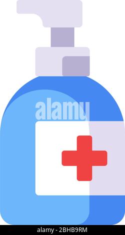 Abbildung: Flasche mit Handdesinfektionsmittel. Flüssigseifenspender flach Symbol Stock Vektor