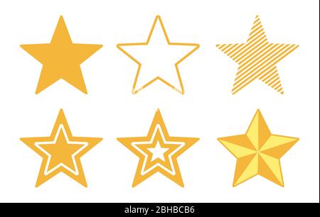 Stars-Kollektion. Sternvektorsymbole. Goldene und schwarze Sternensatz, isoliert auf transparentem Hintergrund. Sternsymbol. Sterne in modernem, schlichtem Flachstil. Stock Vektor