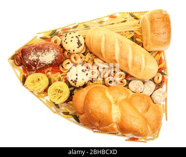 Brot, Pasta und Backwaren auf weiß isoliert Stockfoto