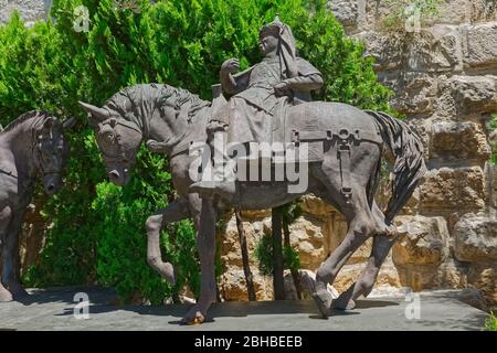 Saladin und Richard das Reiterstandbild von Lionheart im alten Jerusalem Stockfoto