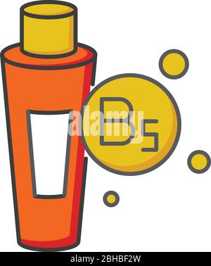 B5 Panthenol in Tube RGB-Farbsymbol. Pantothensalbe für die Heilung. Heilmittel für Hautpflege im Paket. Feuchtigkeitsspendende kosmetische Produkt für das Haar Stock Vektor