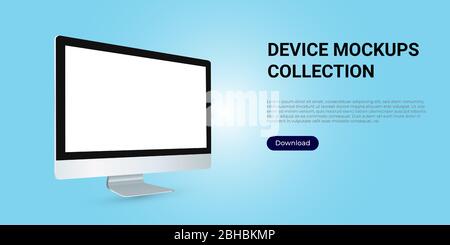 Realistische Vorlage Modell eines Computer-Desktop. Gedrehter breitbild-pc-Bildschirm für Webdesign, Webseiten, Banner, Landungen, Präsentationen. Stock Vektor