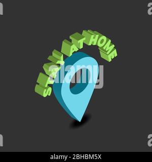 Isometrisches Symbol mit Kartenzeiger für den Aufenthalt zu Hause Stock Vektor