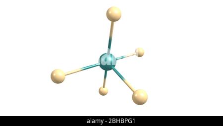 Arsen-Pentafluorid ist eine chemische Verbindung von Arsen und Fluor. Der Oxidationszustand von Arsen ist 5. 3d-Darstellung Stockfoto