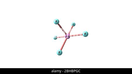 Arsen-Pentafluorid ist eine chemische Verbindung von Arsen und Fluor. Der Oxidationszustand von Arsen ist 5. 3d-Darstellung Stockfoto