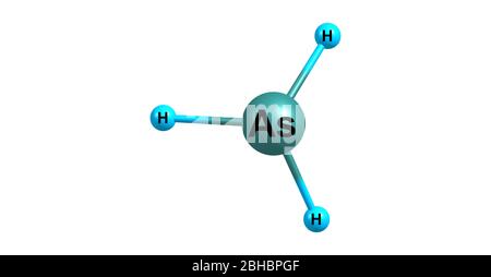 Arsin oder Arsane ist eine anorganische Verbindung mit der Formel AsH3. Dieses entzündliche, pyrophore und hochgiftige Pnictogen-Hydrid-Gas ist eines der Simp Stockfoto