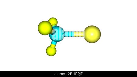 Brommethan oder Methylbromid ist eine Organobrominverbindung mit der Formel CH3Br. Es ist Farb-, geruchloses, nicht brennbares Gas. 3d-Darstellung Stockfoto