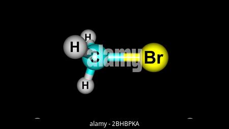 Brommethan oder Methylbromid ist eine Organobrominverbindung mit der Formel CH3Br. Es ist Farb-, geruchloses, nicht brennbares Gas. 3d-Darstellung Stockfoto