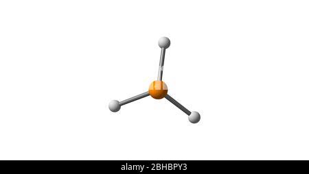 Phosphin oder Phosphan ist die Verbindung mit der chemischen Formel PH3. Es ist ein farbloses, entflammbares, giftiges Gas und Pnictogen-Hydrid. 3d-Darstellung Stockfoto