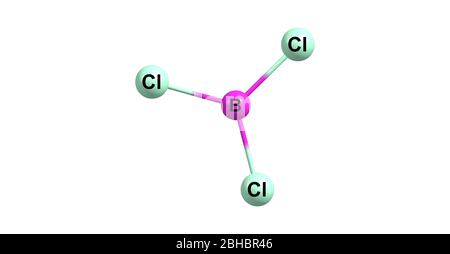 Bor-Trichlorid ist die anorganische Verbindung mit der Formel BCl3. Dieses farbloses Gas ist ein wertvolles Reagenz in der organischen Synthese. Es ist sehr reaktiv Stockfoto