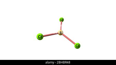 Bor-Trichlorid ist die anorganische Verbindung mit der Formel BCl3. Dieses farbloses Gas ist ein wertvolles Reagenz in der organischen Synthese. Es ist sehr reaktiv Stockfoto